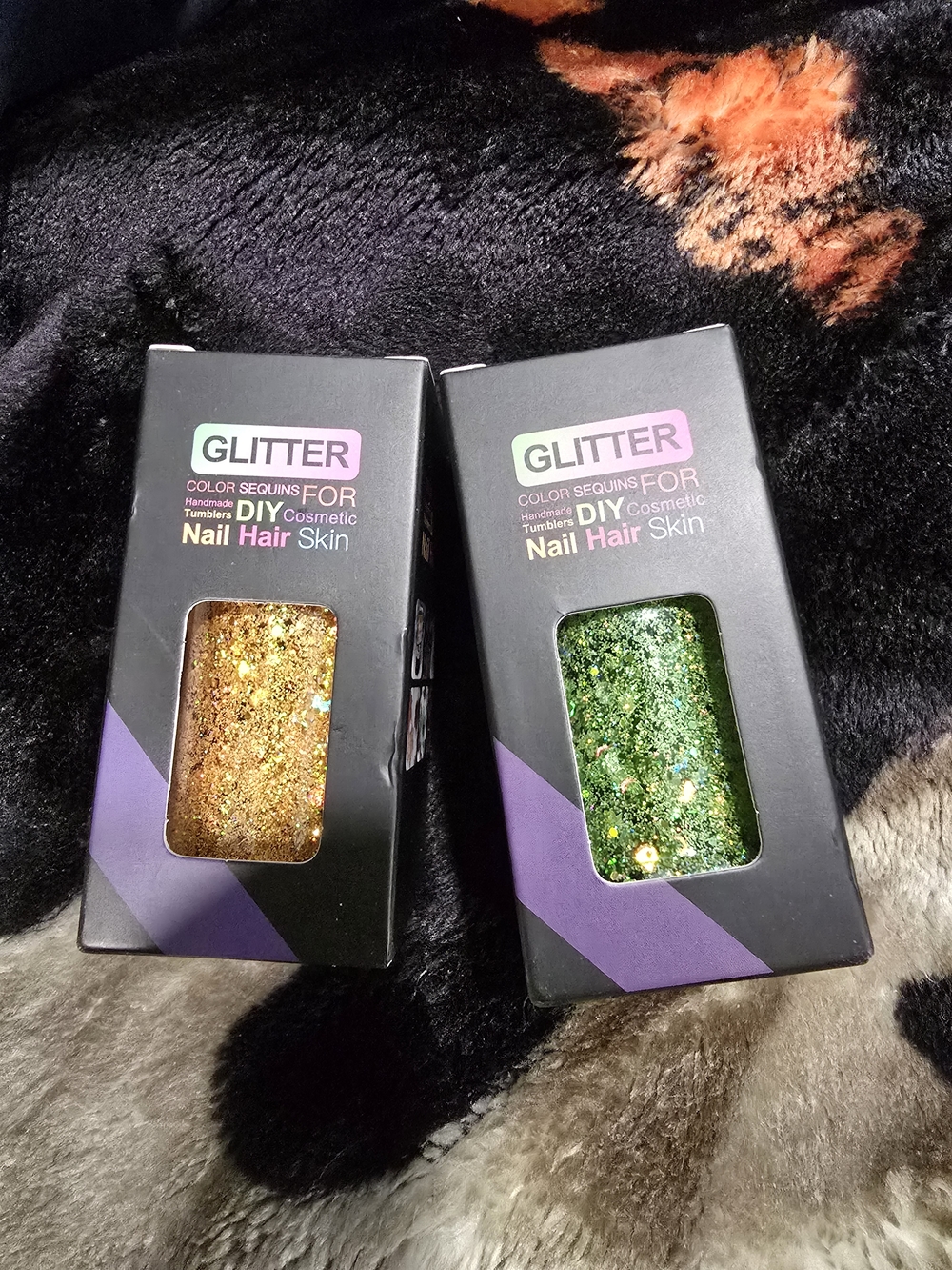 GLITTER Gold and Green Cosmetic Sequins Pack - DIY Nail & Hair Glitter